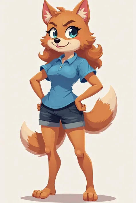 a cartoon girl wearing a blue shirt and a short skirt, cute mini furry female style with big boobs and ass, long haired humanoid fursona, fursona female, anthro art digital, female anthropomorphic dog, Fursona art, fursona wearing stylish clothes, generic ...