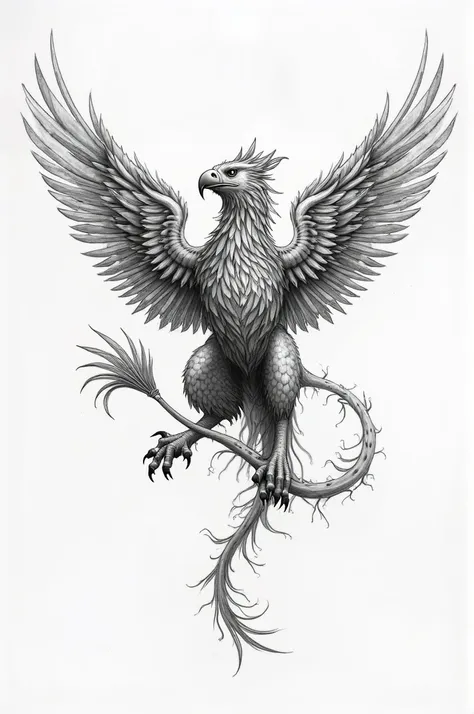 Create a tattoo of a griffin from Greek mythology, showing the details well in fine lines
