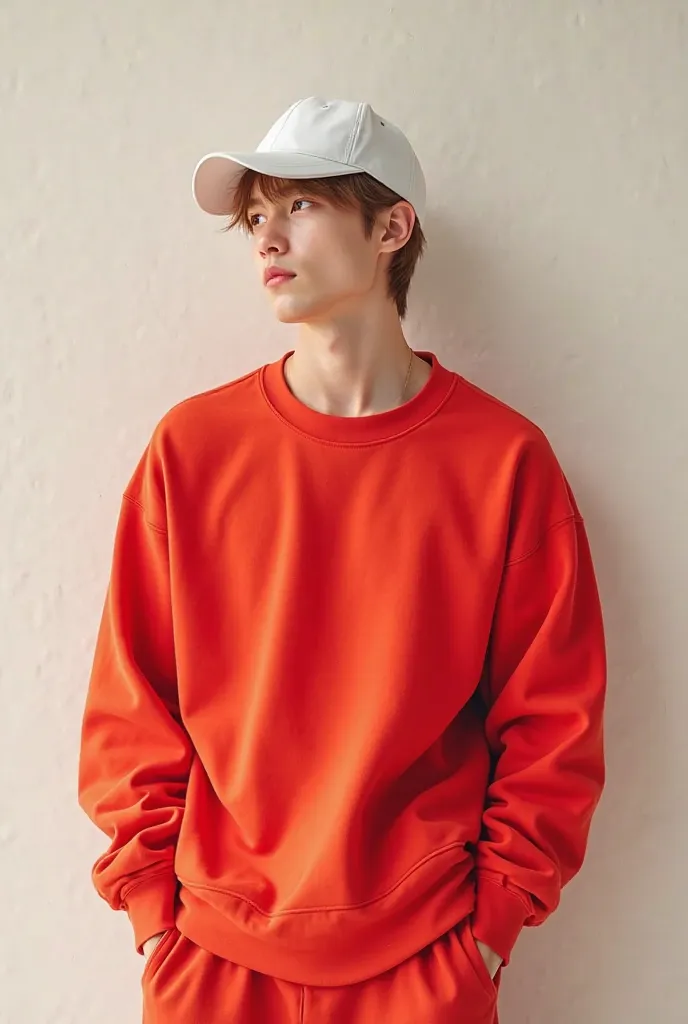 White cap with red sweatshirt men's free fare version light brown hair 