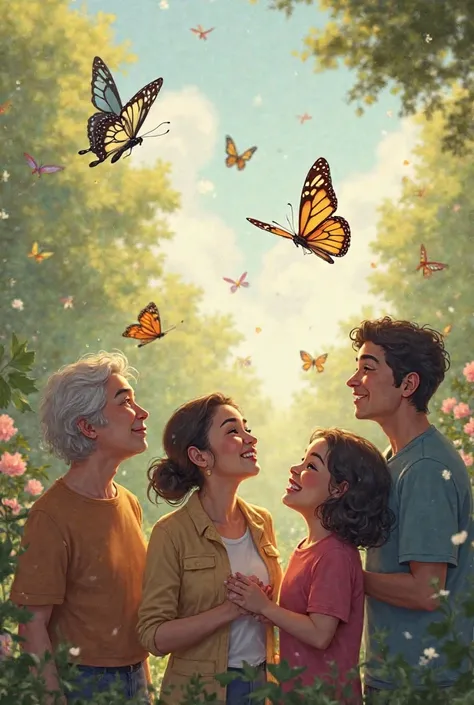 disabilty people adn gay peoepl looking up at butterflies