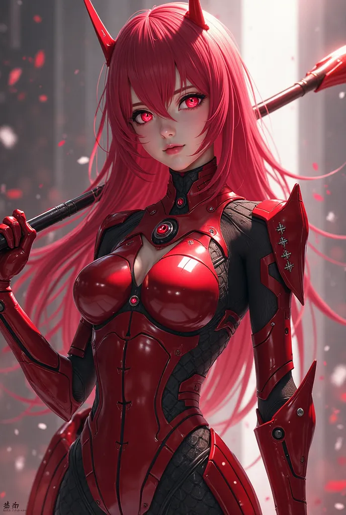 Scathach, Beautiful anime girl with red hair, red eyes, Some characteristic spears, armor 