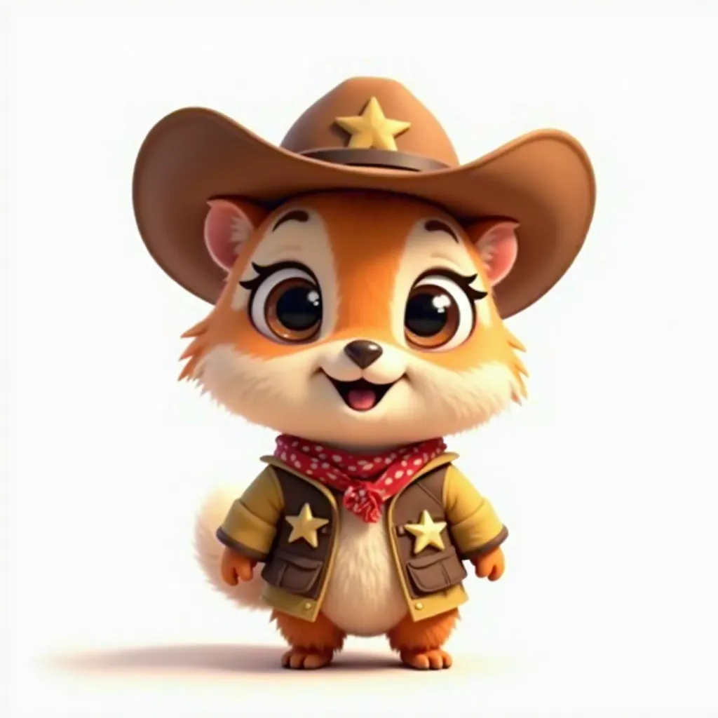 Cute little  standing in full , Front view, déguisé en  costume de cow boy  shérif,  Pixar style , white background 