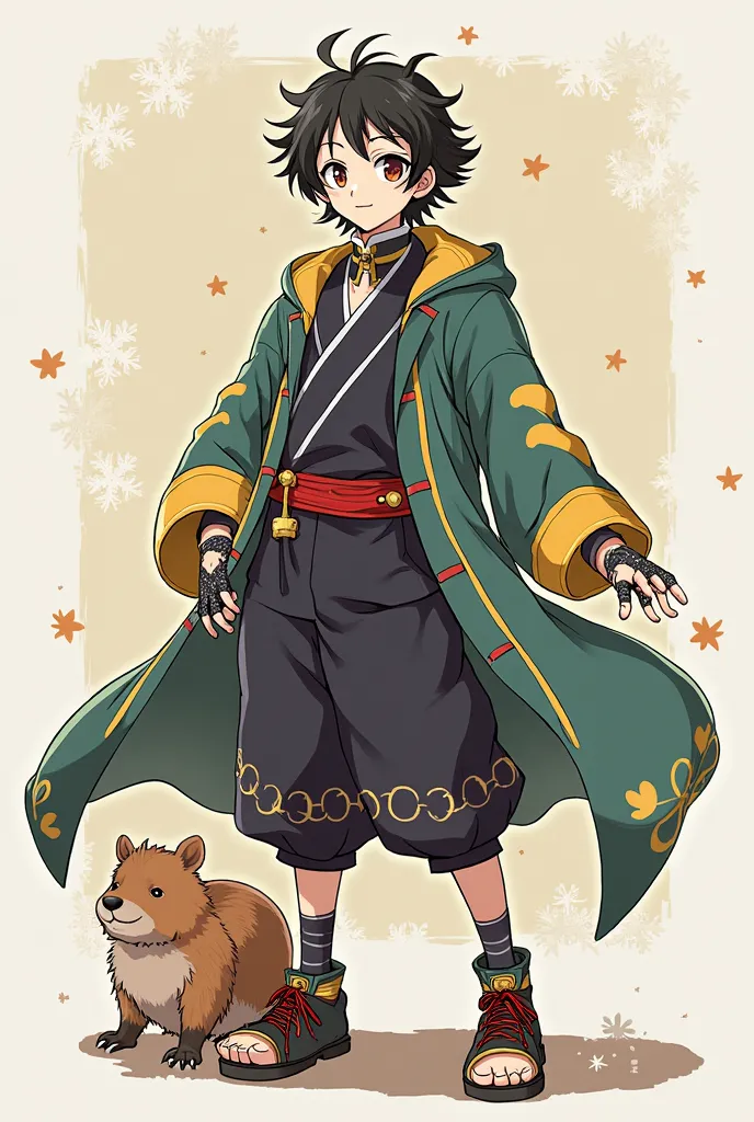 A Kimetsu no Yaiba character with a visible disability. The character doesn't have a severed arm that makes sense, but he's still strong and determined., with an appearance in the traditional style from anime. The character is courageous, with a decisive e...