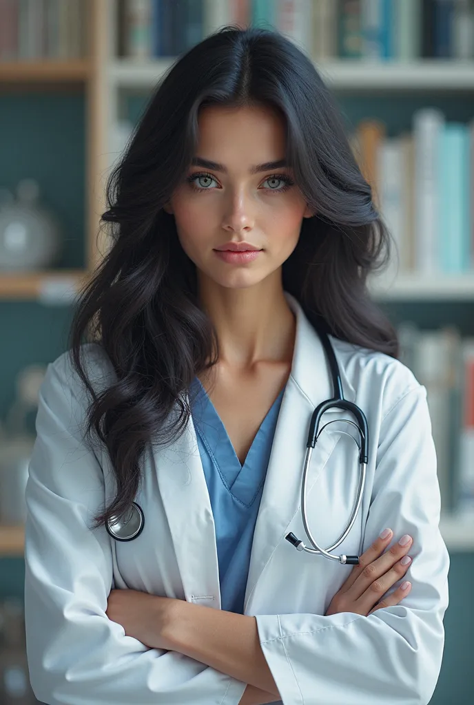 Young Italian Doctor, white skin, blue eyes, (black hair)