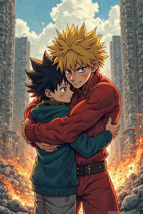 Bakugo hugging Deku