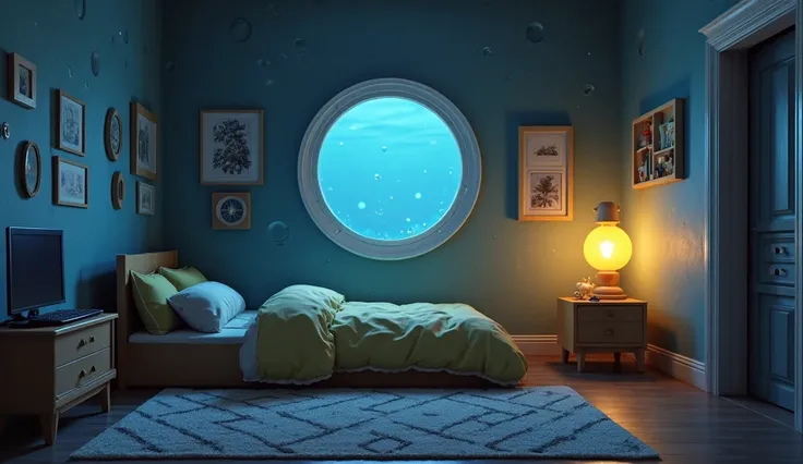 [O quarto com a iluminação da Lua, criando um ambiente sereno e contemplativo], [estilo Octonauts 3D]. No creatures, no animals or humans, no vehicles, no robots in the image.