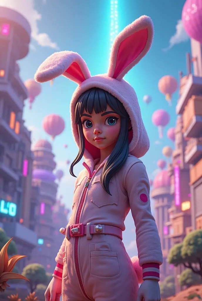 Girl bunny who plays Fortnite and starts the round