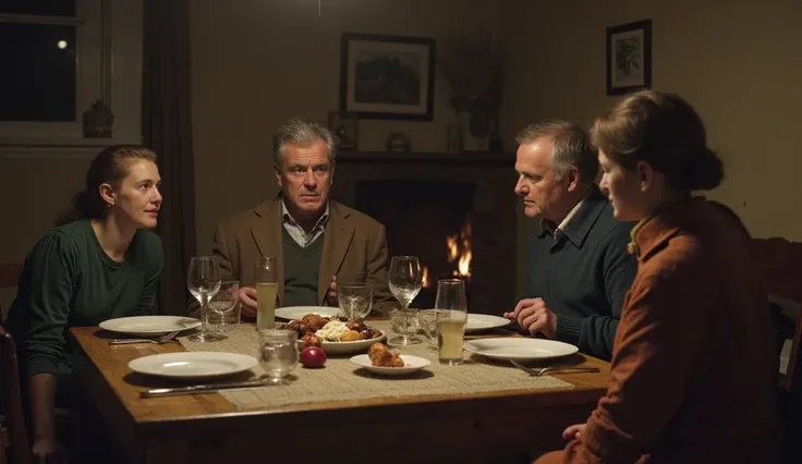 8. The Family’s Financial Struggles – A Silent Dinner
"The Skłodowski family sits at a wooden dinner table in a dimly lit room, their plates nearly empty. Marie, now a ager, quietly observes her father, who looks exhausted but composed. Her older siblings ...