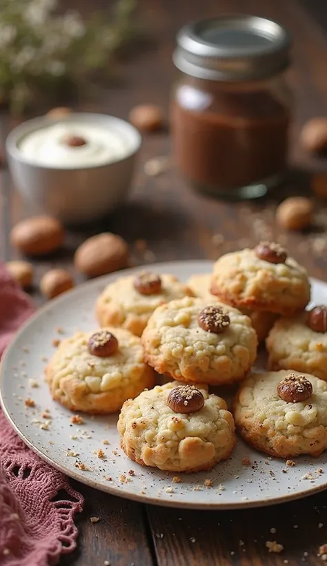 Hgraphic elements, Dynamic Light, Cinematics, HDR, UHD, professional PHOTOGRAPH OF:

“Indulgent Snack Scene”
Create an inviting snack scene featuring a plate of cream-filled hazelnut cookies served alongside a decadent hot chocolate topped with whipped cre...