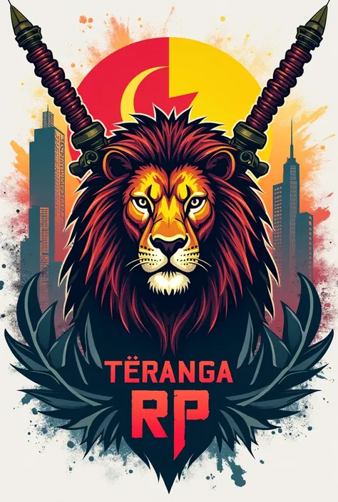 je veux un logo pour mon serveur discord intutilé "TERANGA RP" , je veux en arriere plan un lion ,le drapeau du senegal , des armes et un villle .