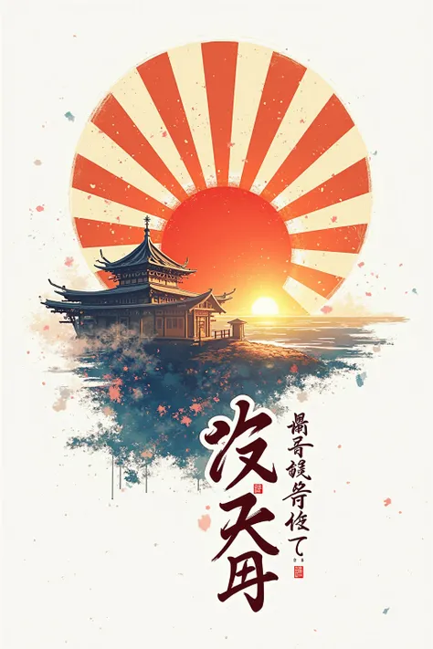 Rising Sun that says Japan 2025 in Japanese in Shodo style on white background in anime style