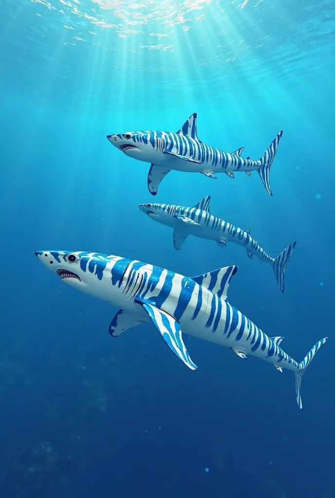 Sharks with blue and white stripes