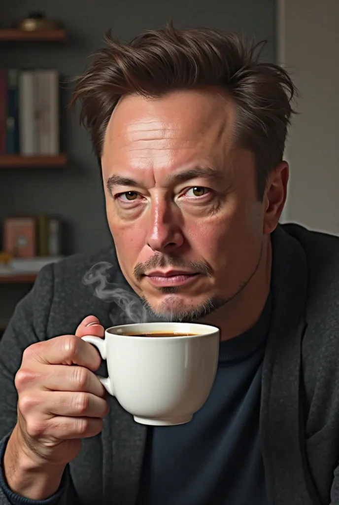 Elon musk realistic drinking coffee