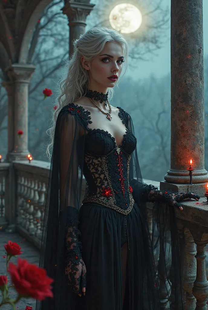 Prompt:
"A captivating and elegant female vampire, dark fantasy style, hyper-realistic portrait photography,
◆ Appearance: Sharp, sculpted facial features, glowing crimson eyes, deep red lips slightly parted to reveal subtle fangs, pale skin with faint blu...