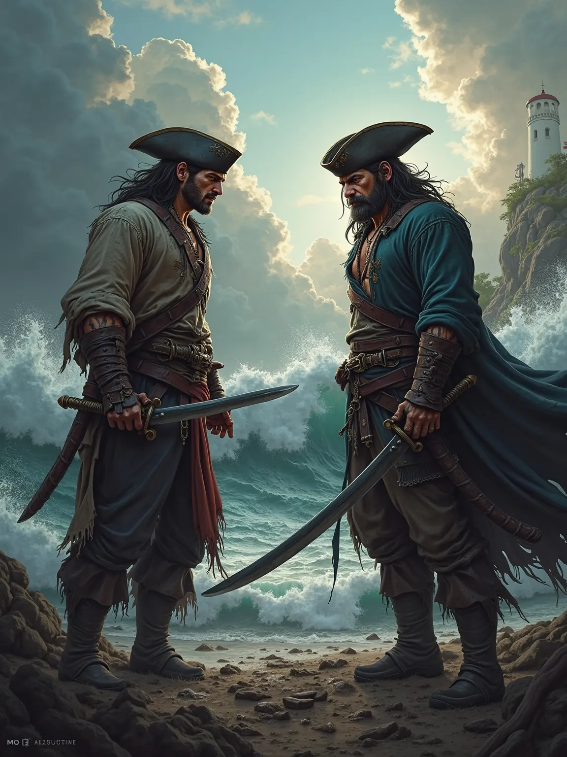 Fully detailed art of post great pirates duel dynamic action