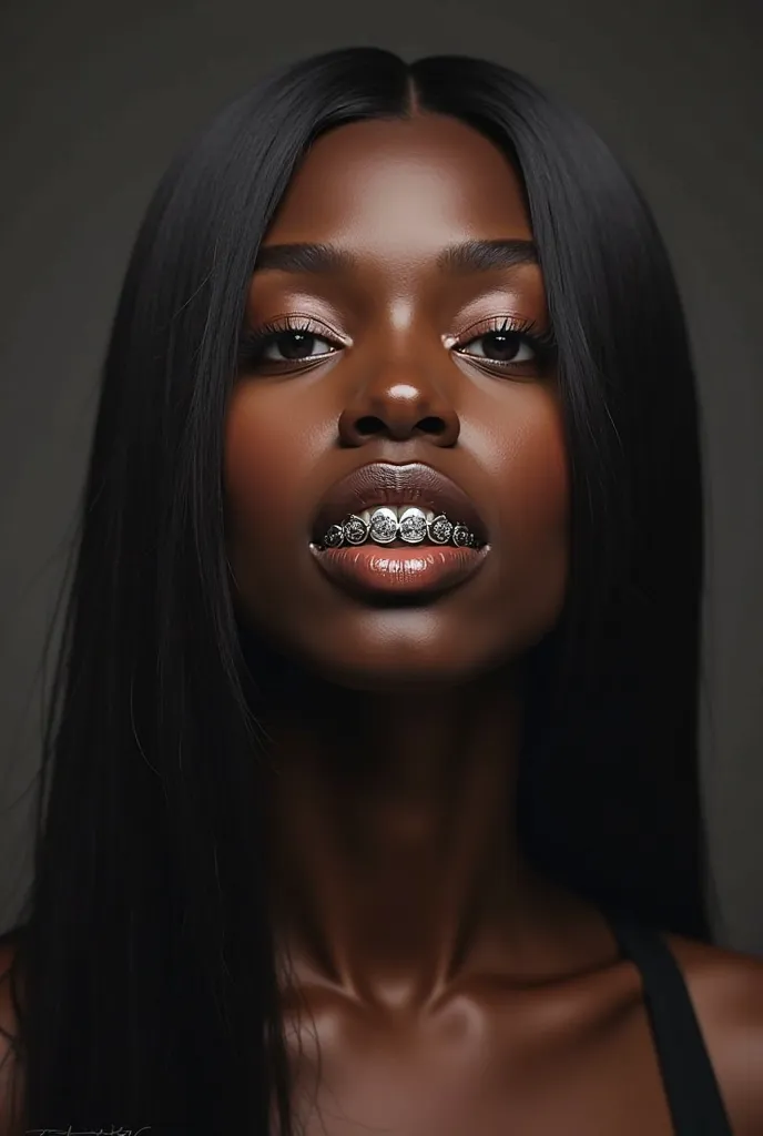 Create a smooth-haired black woman,Of naked braces