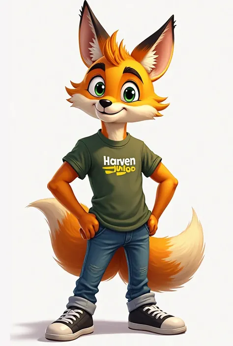 "A 20-year-old male anthropomorphic fox, with a youthful , strong and full of confidence, in cartoon style. He has a more robust and athletic structure, with vibrant gold and orange fur and a long and expressive tail, reflecting his dynamism.  Its ears are...