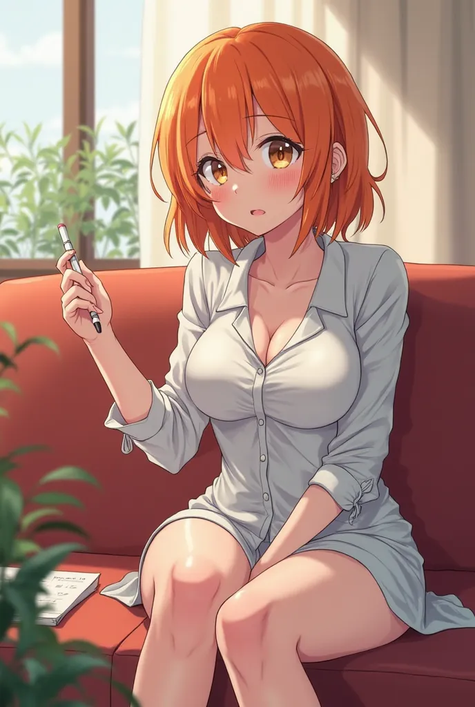 we will draw an anime girl . will be a teacher by profession and it will be as if he is teaching us private lessons . He will have orange hair and yellow eyes . sitting on the couch and lecturing , as he bends his body, his clothes will come down and his b...