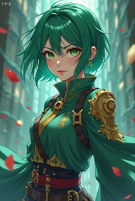 Anime, demon slayer oc, girl, short green hair, pretty, tenager, demon slayer hashira