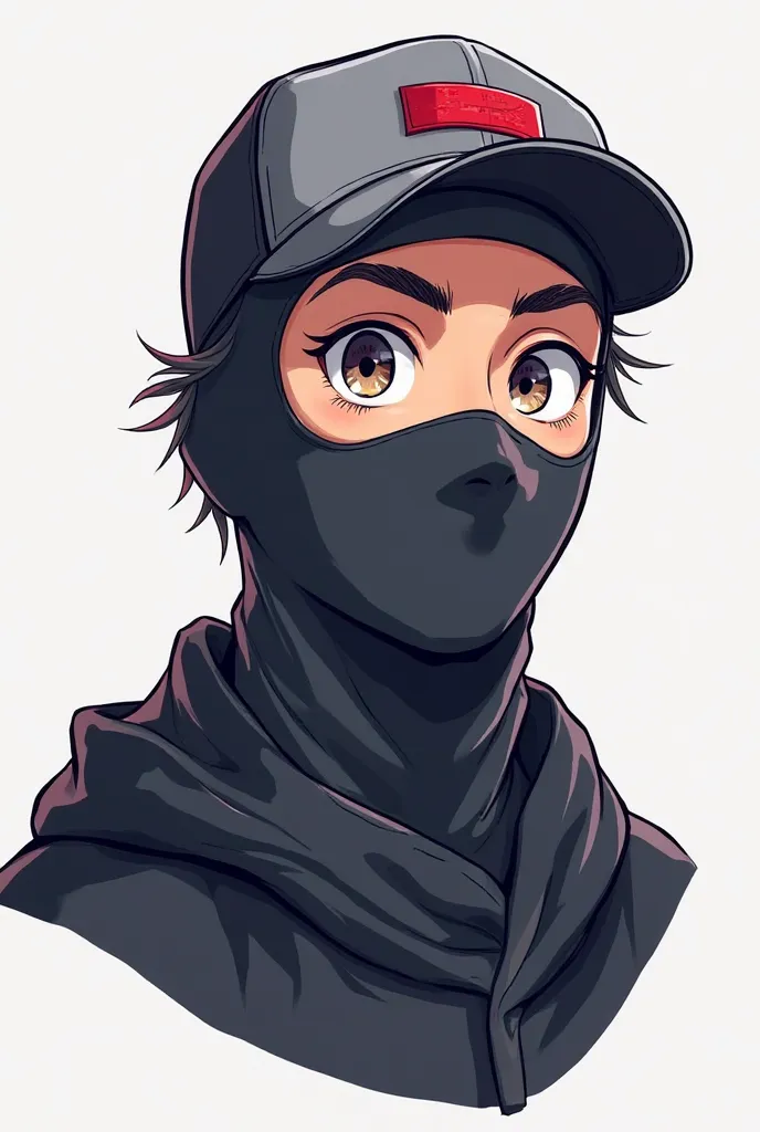 "A stylized digital art logo of a character in anime style wearing a balaclava and a backward cap. The design should be striking and well-defined, with details that are easy to see for social media use. The character's expression should be friendly and cha...