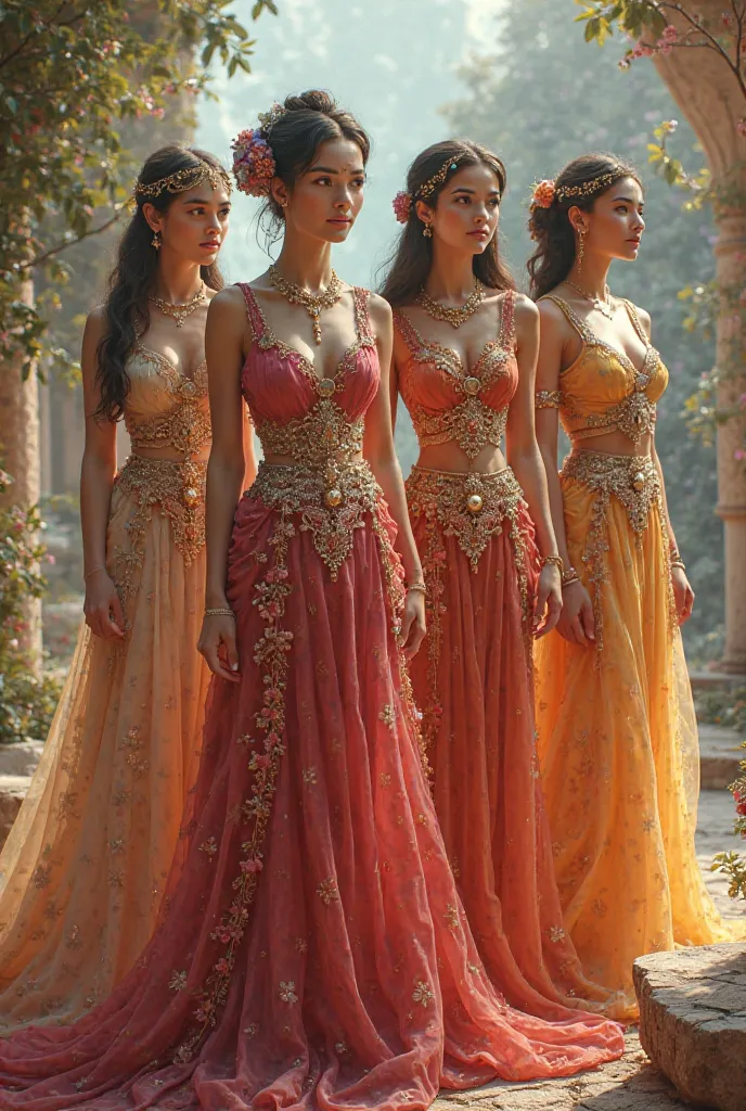 Create me the costume of 4 maidens from the story of Aladdin 