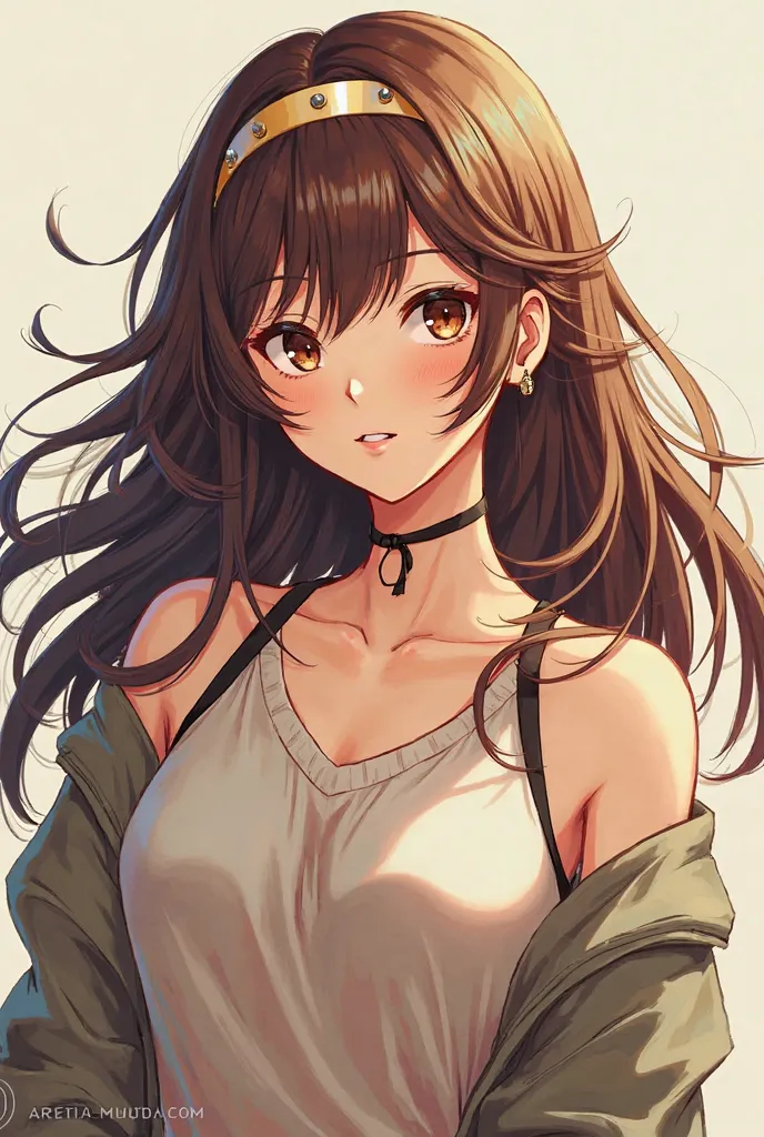 Images of Areka Mendoza in Kishimoto&#39;drawing of Long hair, a girl, Brown hair,  Hair band , high resolution,  breasts,  smile, 