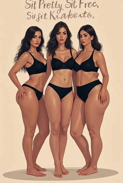 Photo of girls with straight, chubby girls, and flat waist in black underwear on a cream background, With the slogan sit pretty sit free, sit Koketa and be seen on an advertising panel in the street 