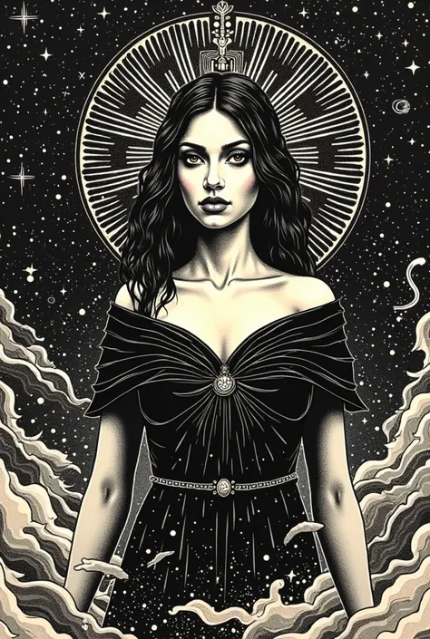 inspired by Andrew Warhola//silkscreen art//Contemporary Art//psychedelic/// monotone//Black and White//background/STARDUST/Goddess of justice // Tarot Cards//