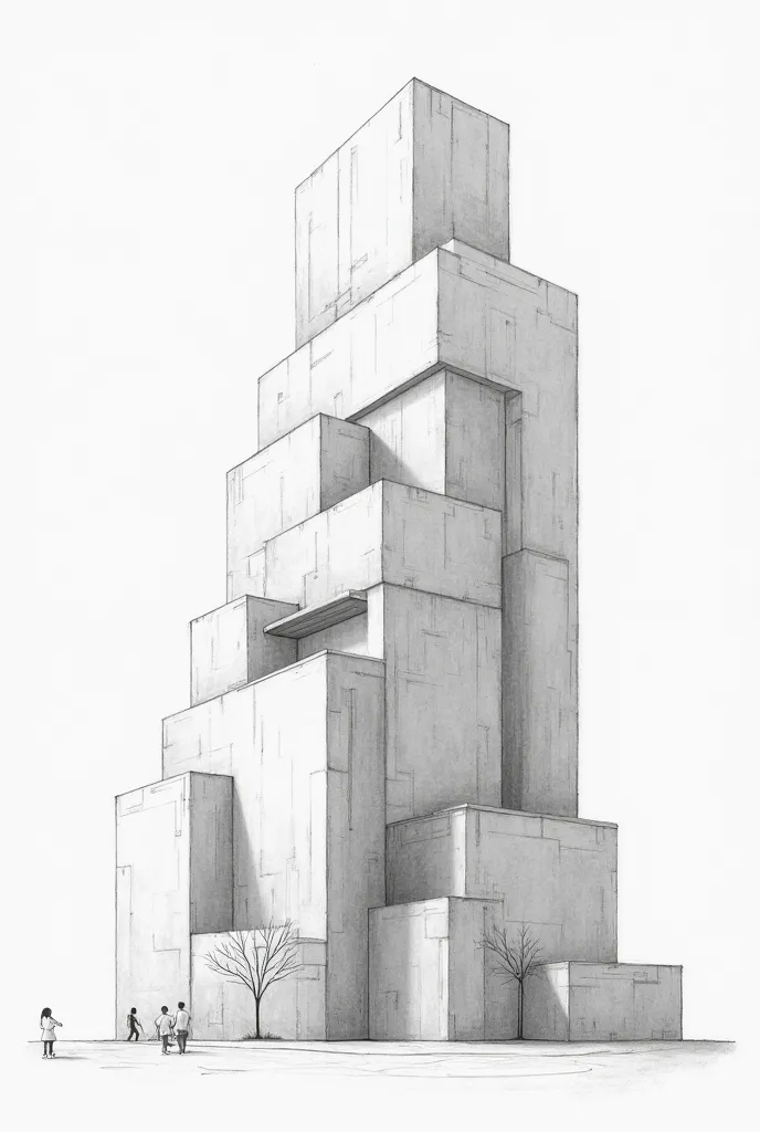 Innovative volume using rectangles of a 15-story pencil-drawn building