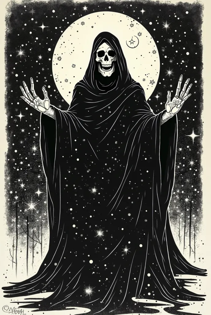 inspired by Andrew Warhola//silkscreen art//Contemporary Art//psychedelic/// monotone//Black and White//background/STARDUST/grim Reaper// Tarot Cards//