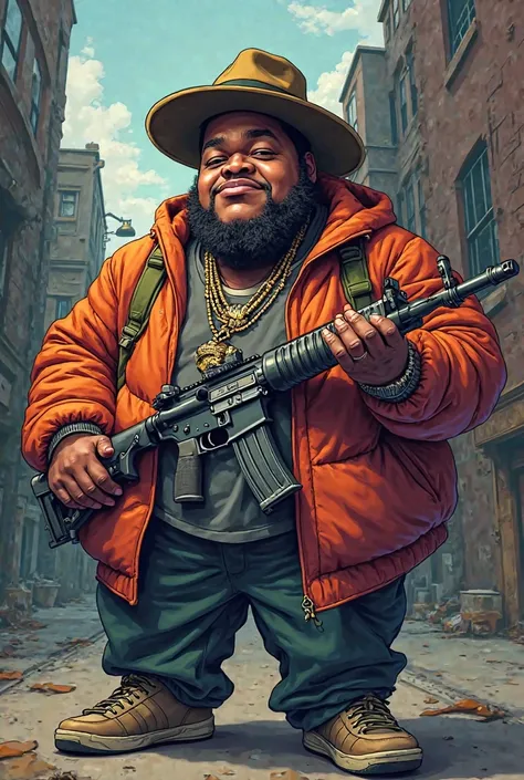 Notorious Big Cartoons holding an m416 with a hat