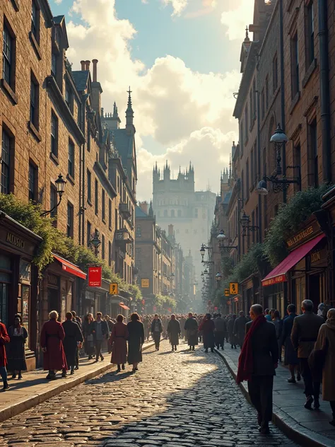 Royal Mile — A long, winding stone street, lined with historic buildings, bustling taverns and mysterious narrow alleyways.