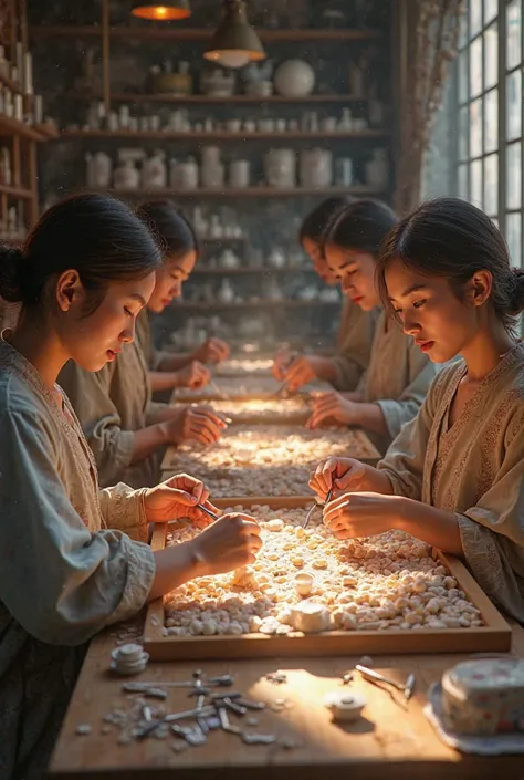 Women working on ready-made nails 