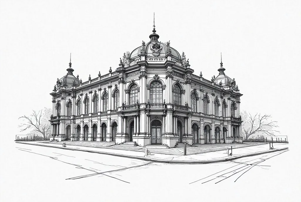 Drawing of an architectural historical object with a black liner 