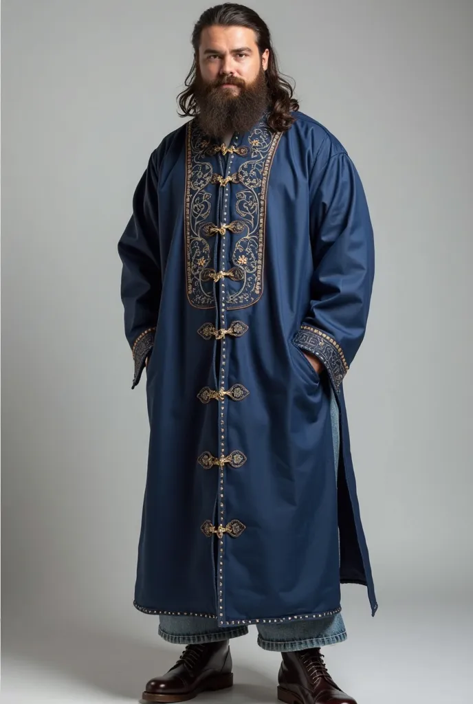 Homme 1m98 70kg assez grosse barbe cheveux long très bouclés. Veste traditionnelle chinoise en coton avec broderie bleu marinecoupe devrait être ajustée, mais pas trop serrée, et surtout assez longue pour donner un effet moderne tout en restant fidèle à l’...