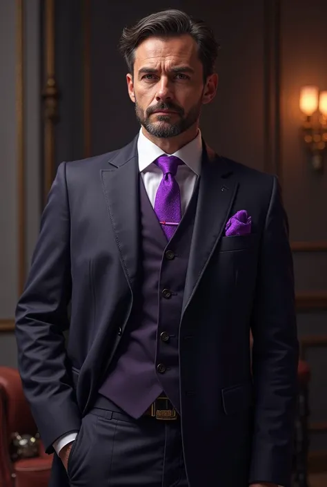 The tie and handkerchief should be completely purple 