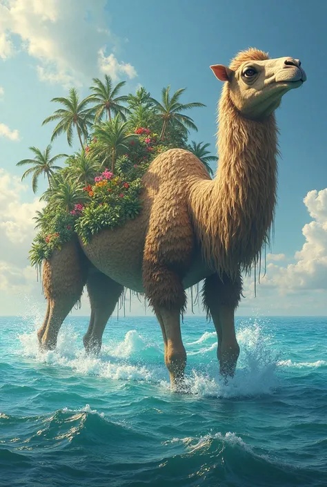 make a camel in the ocean with an island body