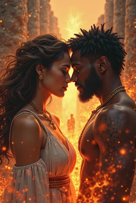 You have a cover for my book that will be called Between Ruins and Kisses That There Are Fire Lions a Woman and a Man of Dark Skin Color and the Woman of Light Skin 