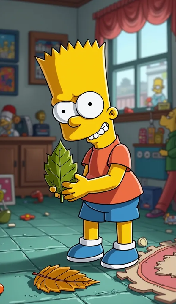 Bart finds a strange leaf on the floor in the Simpsons version