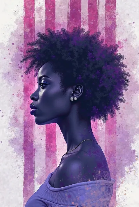 Woman with a profile in violet stripes representing women's day and with watercolor mode