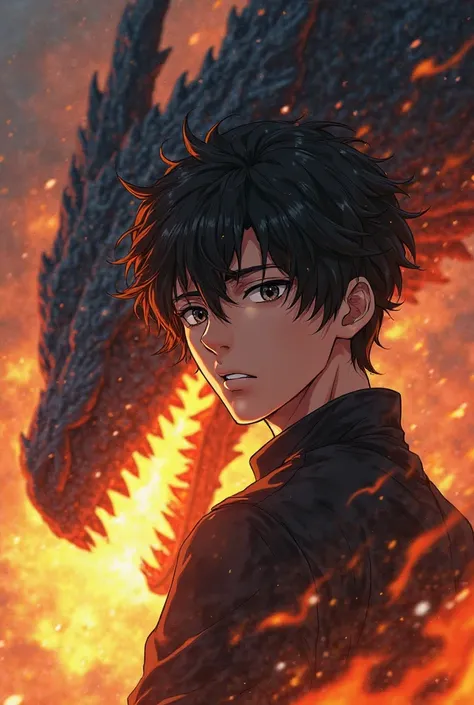 Male Anime Character Profile Picture With Black Dragon Setting Fire In The Background