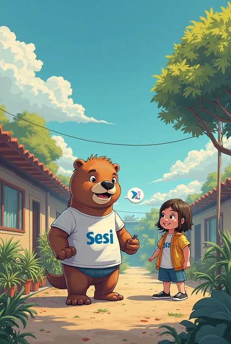  Create a comic :
Title: "Makers of Tomorrow: A 20-Year Journey"

 Main Characters :
lara: A curious high school student from Sesi, passionate about technology and innovation.
sr. John: A former student of Sesi, Today engineer.
capybara: A cartoonish capyb...