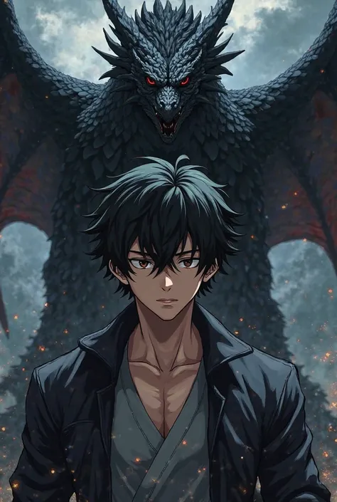 Anime male character profile photo with Black Dragon in the background 