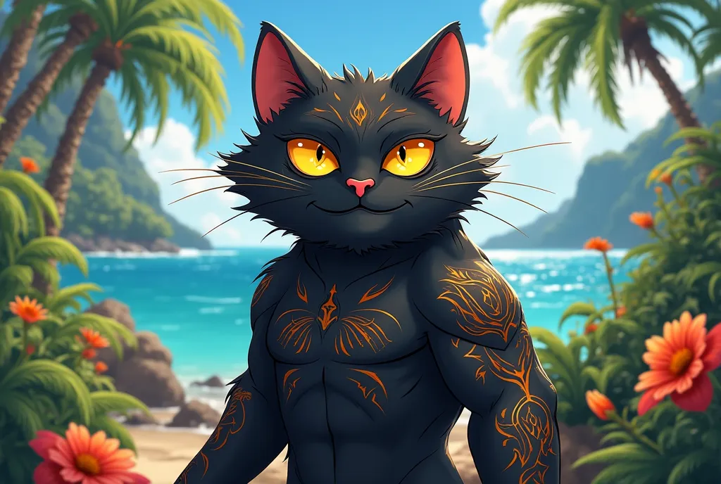 Disney Maui black cat　anime style