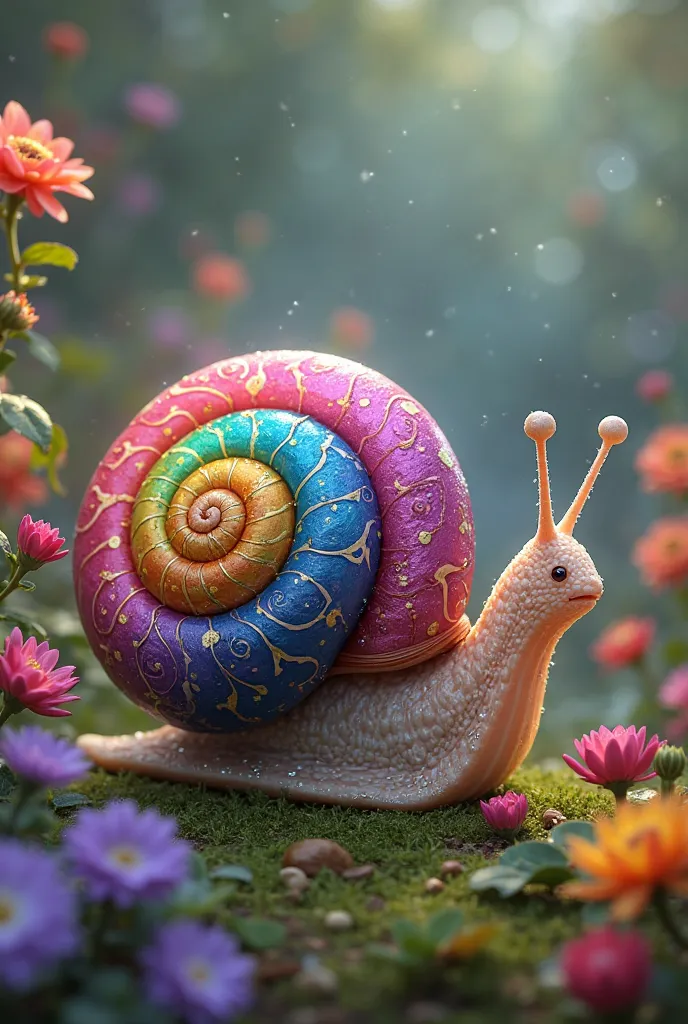 A rainbow-colored snail