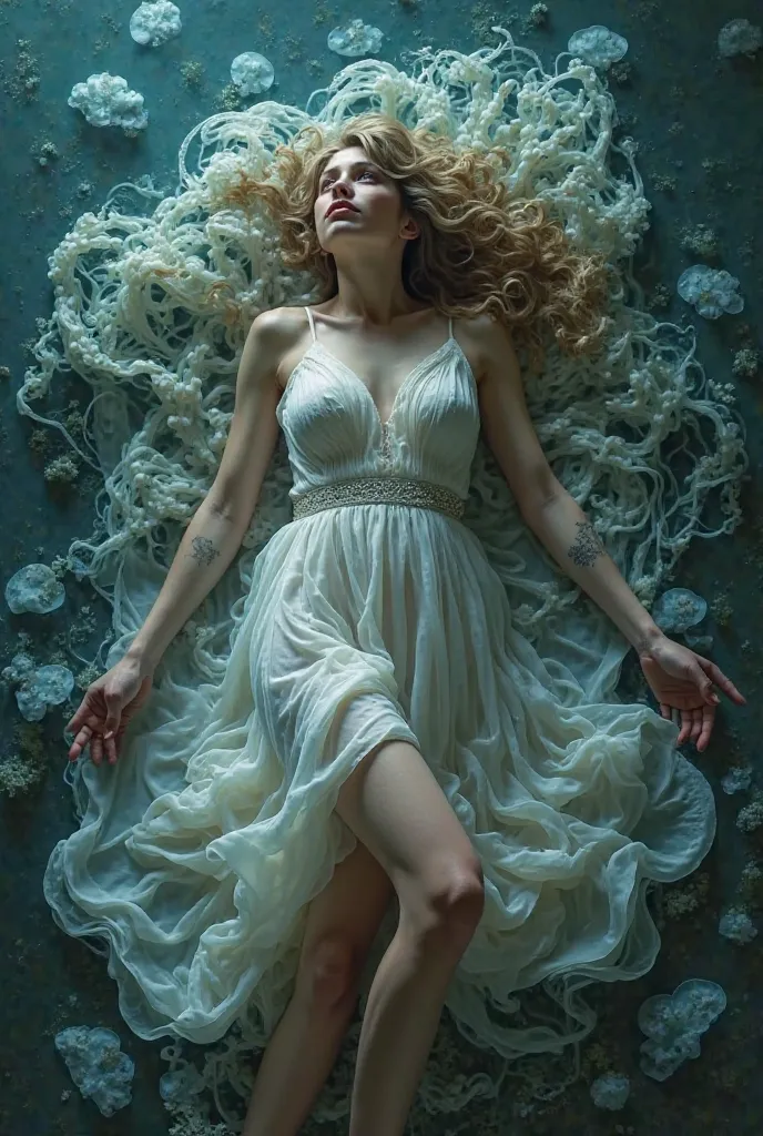 You woke up being the Medusa in 750 BC.c. #pesperquitive jellyfish of the person lying on a blanket on the floor surrounding environment ,Delicate female legs enjoying the time relatively lying down with a 