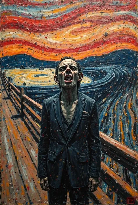 replica of the painting The Scream with a consumerism background theme