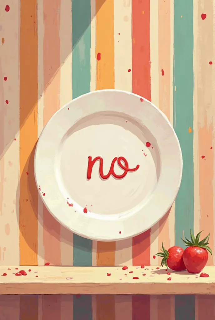 No on a plate with a striped wall in the background and more cartoon moderately 