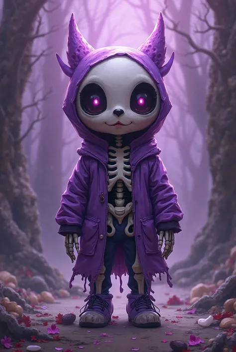 un hijo entre sans de undertale y sans de underfell de color morado al estilo Toyhouse