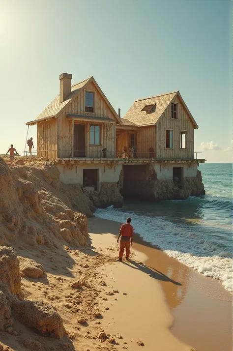 

[5-10 seconds] Transition to the second house being built on the sand. shows a fragile foundation. narrator: "One was built on the rock, And the other one on the sand."